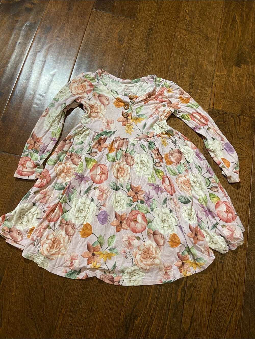 Posh Peanut Rose Floral Long Sleeve Button Front Twirl Dress 3T